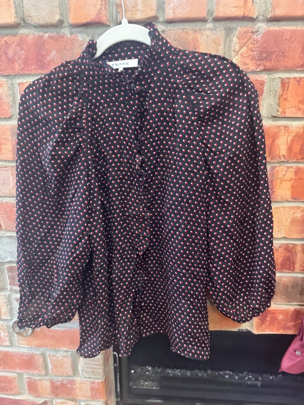FRAME 100% Silk Black Heart Print Grace Blouse: comfortable & polished! - Picture 7 of 9